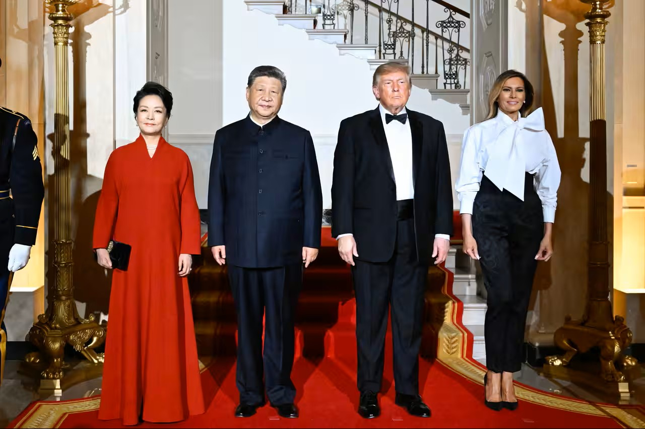 Peng Liyuan, Xi Jinping, Donald Trump ve Melania Trump, Beyaz Saray’daki devlet yemeği öncesinde