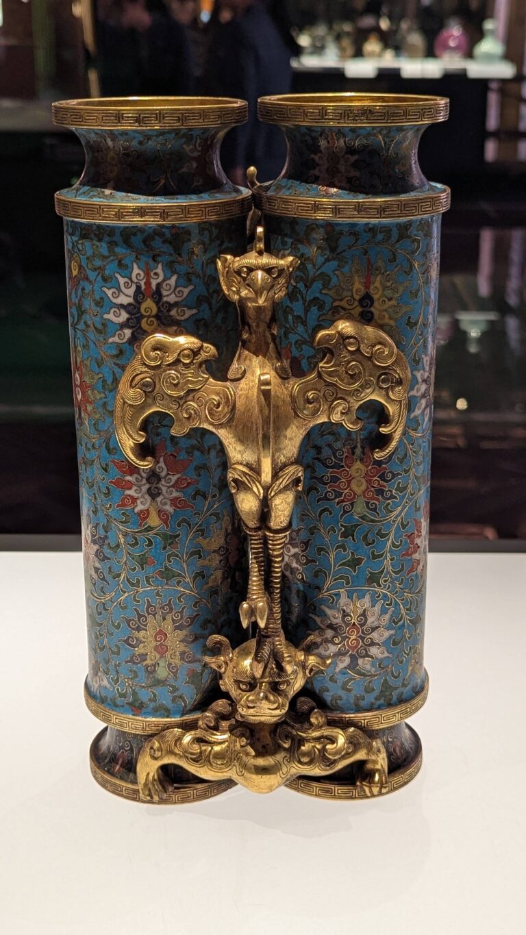 in the Poly MGM Museum, Macau Imperial Cloisonné Enamel Heroes Nuptial Cup with Entwined Lotus Scroll Design Kangxi Period, Qing Dynasty Kangxi Period Private Collection, Hong Kong