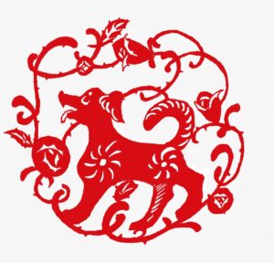 Chinese papercutting. Paper-cut for Dog Year celebrating.